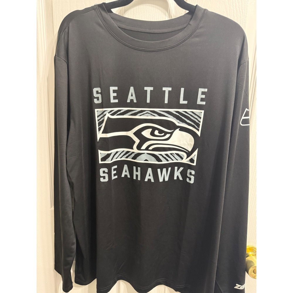 NFL Zubaz Seattle Seahawks Mens XL Black End Zone Long Sleeve T-Shirt NWT